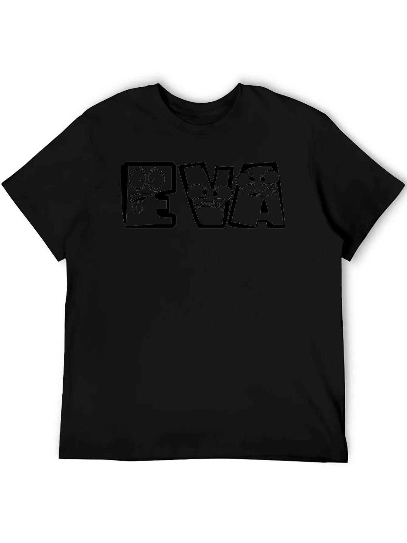 EVA Funny Cartoon Face Black T-Shirt