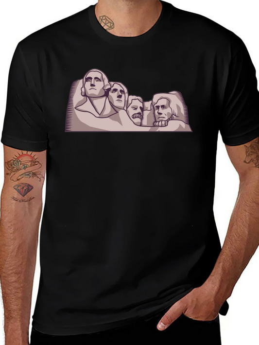 Mount Rushmore Cartoon Black T-Shirt
