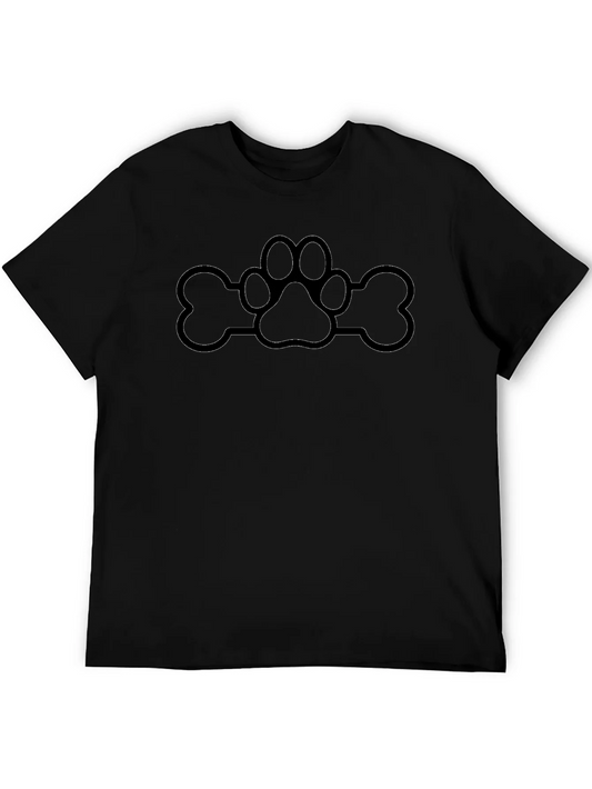 Paw Print & Bone Graphic Tee - Casual Black T-Shirt