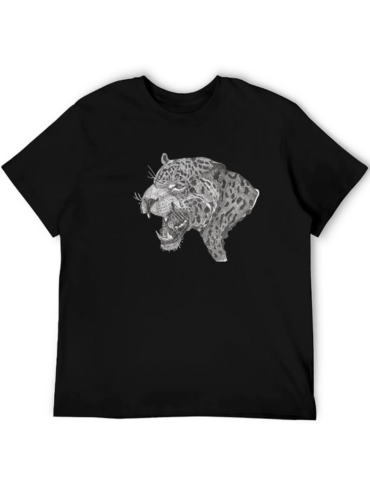 Black T-Shirt with Roaring Leopard Graphic