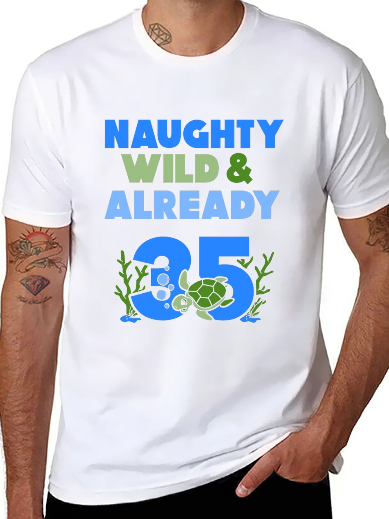 Naughty Wild & Already 35 Turtle Graphic T-Shirt