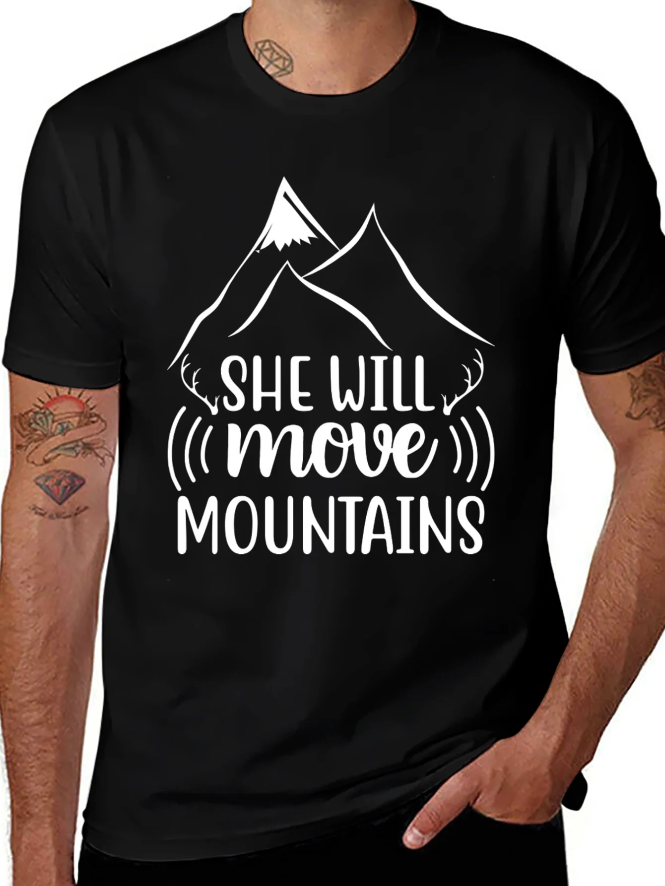 She Will Move Mountains Black Graphic T-Shirt
