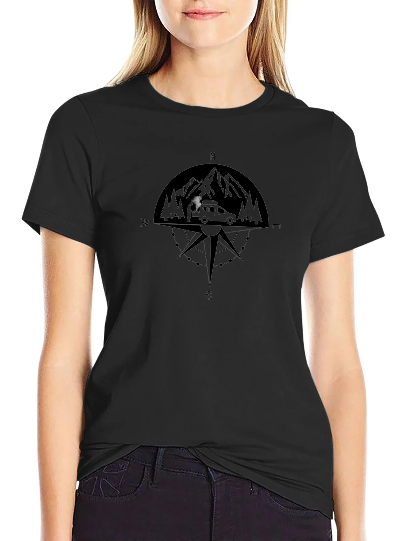 Compass Mountain Adventure Black T-Shirt