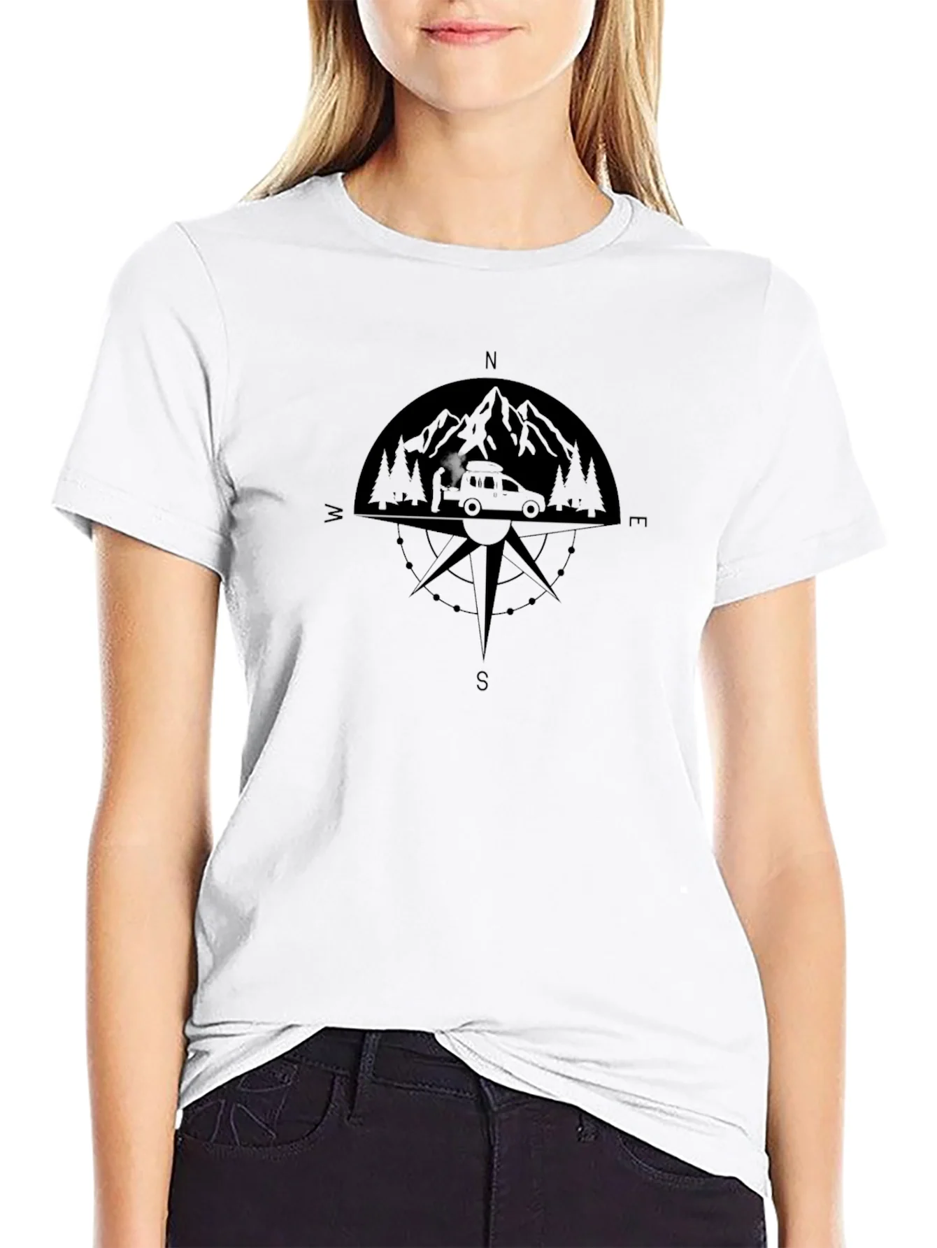 Compass Mountain Adventure Black T-Shirt
