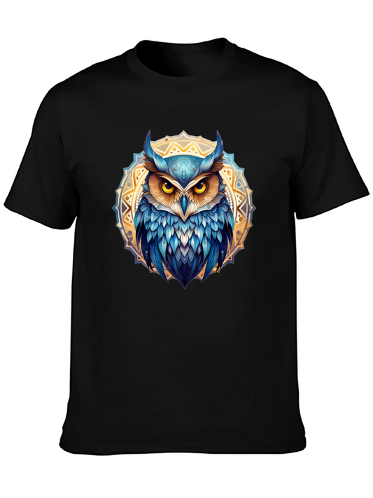 Owl Mandala T-Shirt - Blue & Gold Design