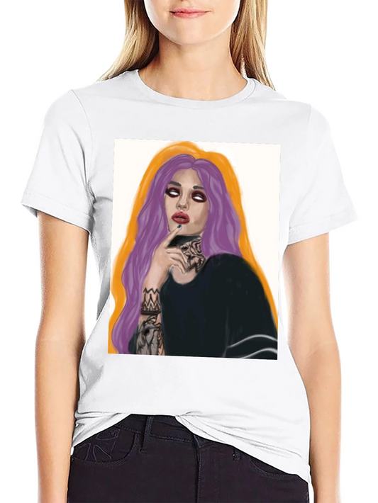 Edgy Tattoo Girl Graphic Tee - Black Cotton T-Shirt