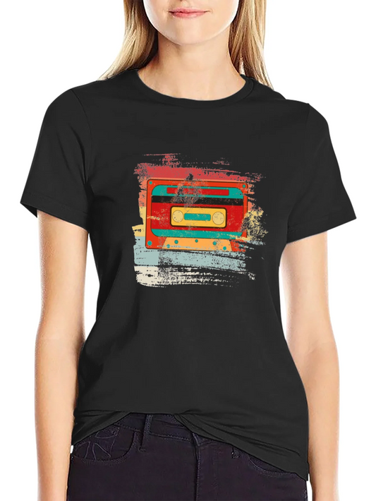 Retro Cassette Tape Graphic T-Shirt - Vintage Style Black Tee
