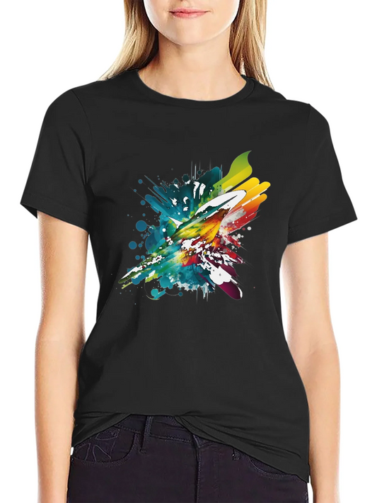 Mens Black T-Shirt with Vibrant Splash Graphic