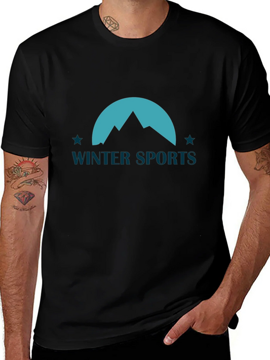 Winter Sports Graphic Tee - Black Cotton Blend T-Shirt